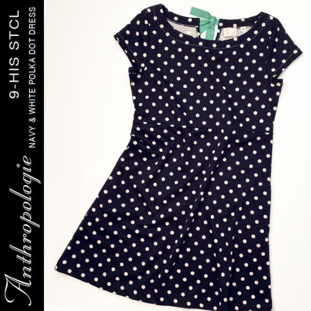 Anthropologie Navy/White Polka Dot Dress Size S